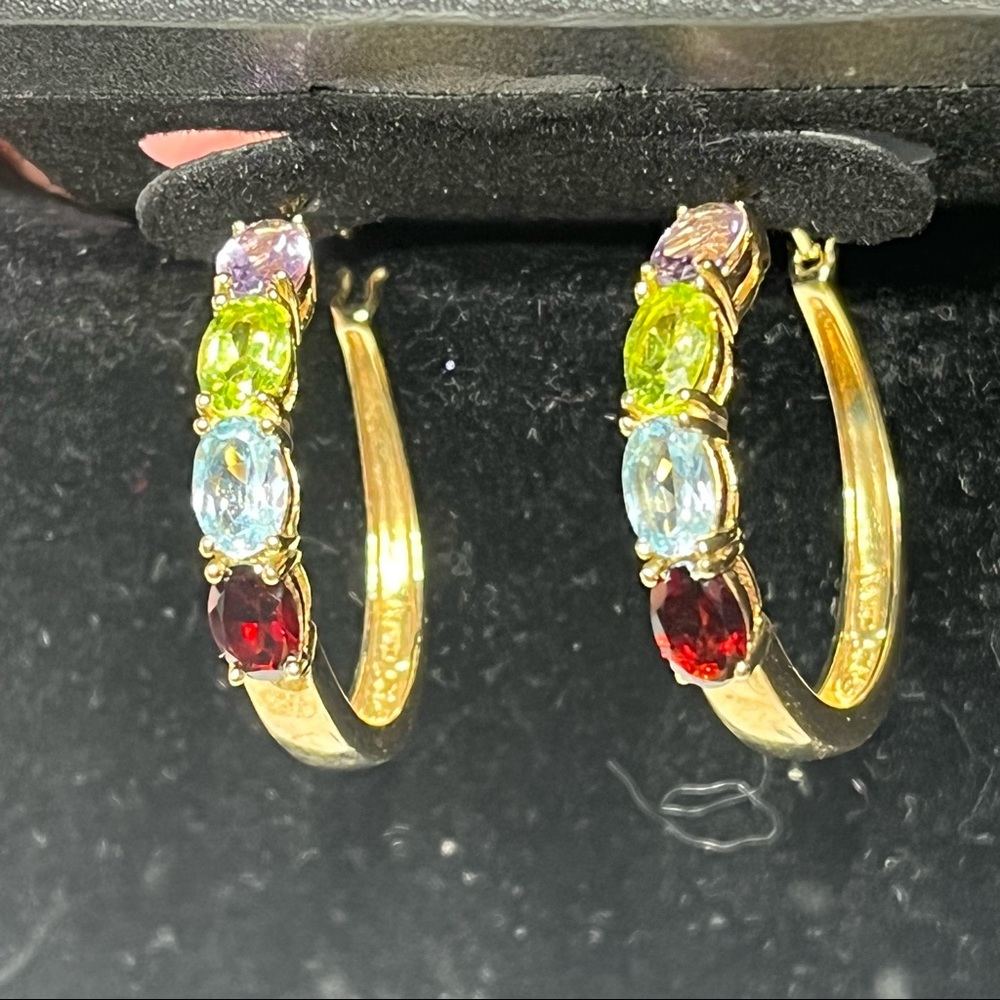 Multi Gemstone Hoop Earrings